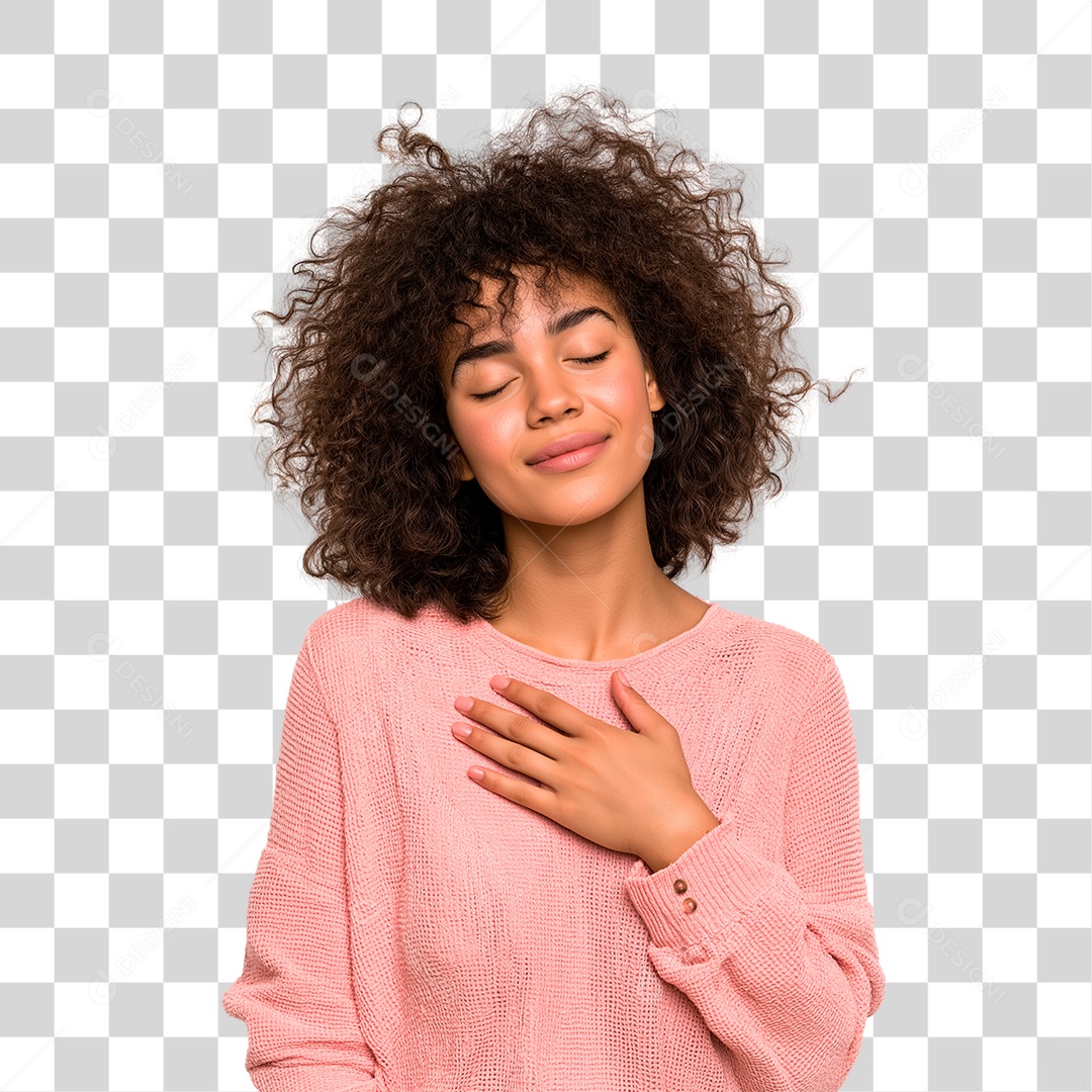 Mulher com Mão no Peito Outubro Rosa PNG Transparente