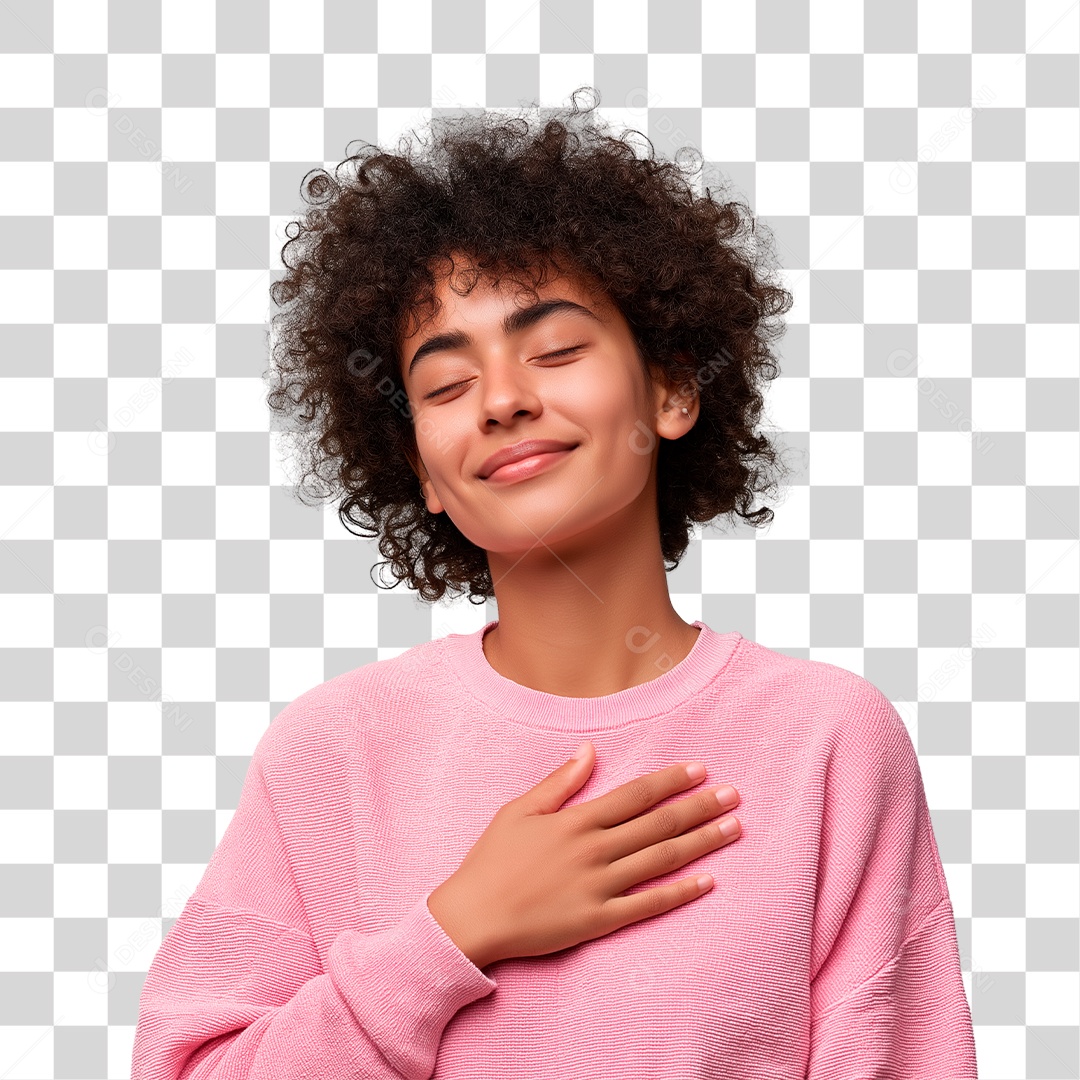 Mulher com Mão no Peito Outubro Rosa PNG Transparente