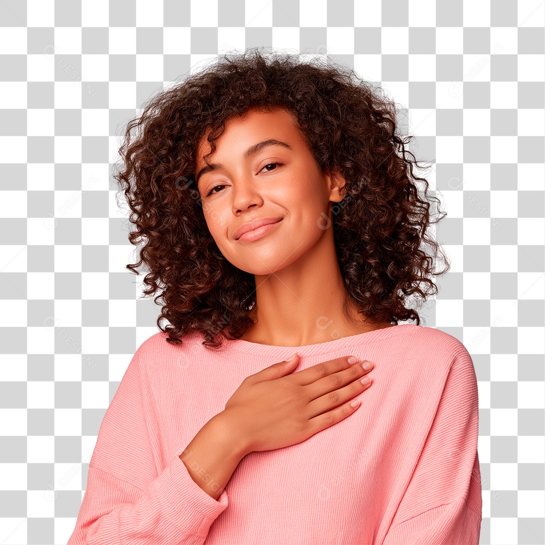Mulher com Mão no Peito Outubro Rosa PNG Transparente