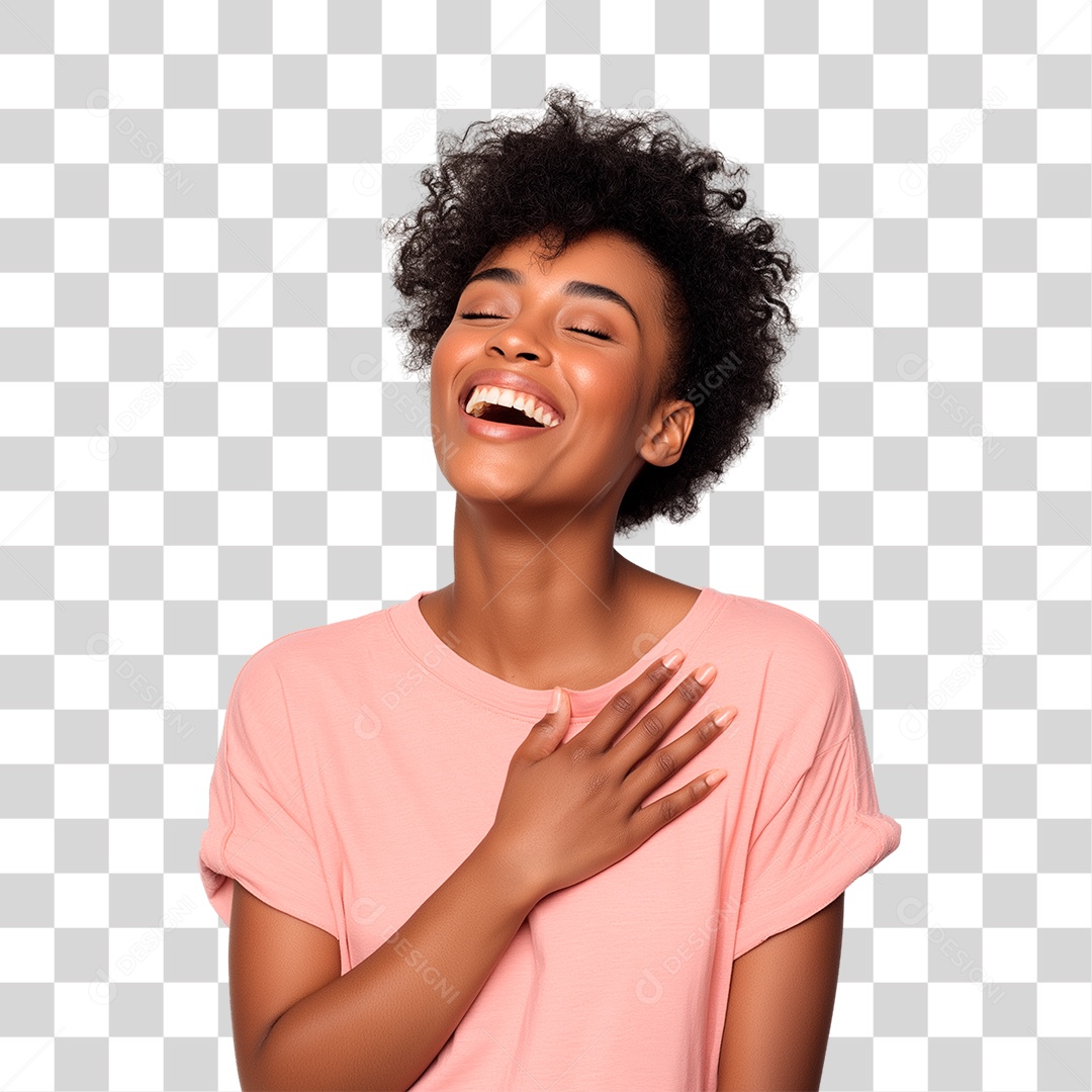 Mulher com Mão no Peito Outubro Rosa PNG Transparente