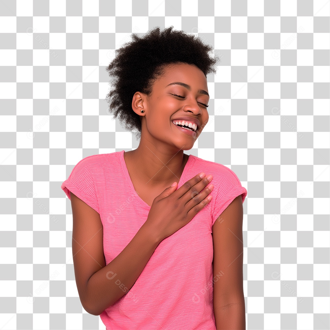 Mulher com Mão no Peito Outubro Rosa PNG Transparente