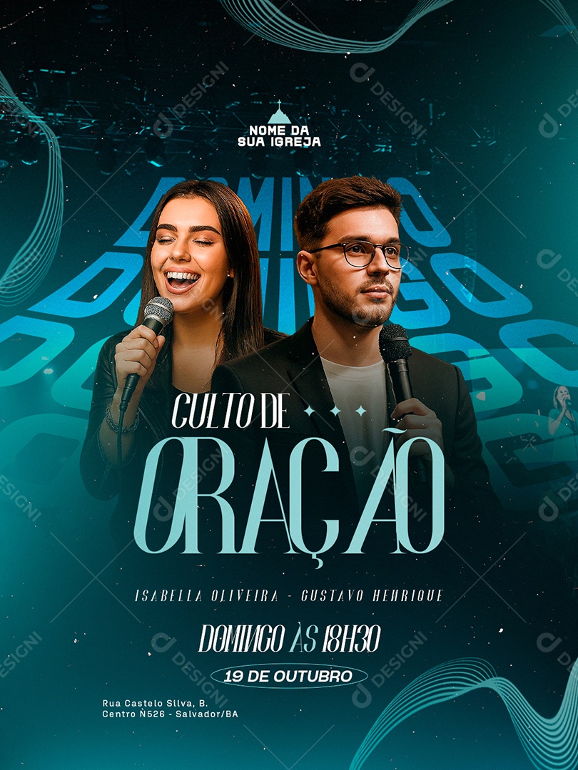 Flyer Gospel Culto de Oração Social Media PSD Editável