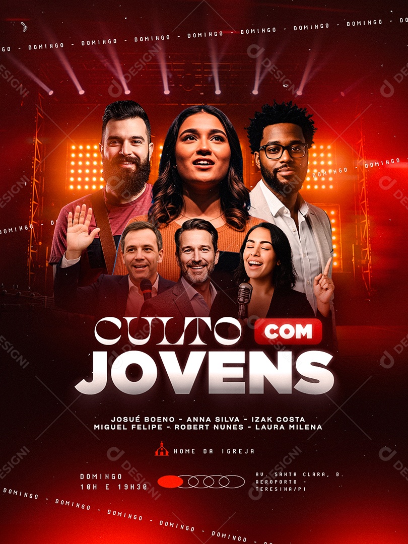 Flyer Gospel Culto com Jovens Social Media PSD Editável