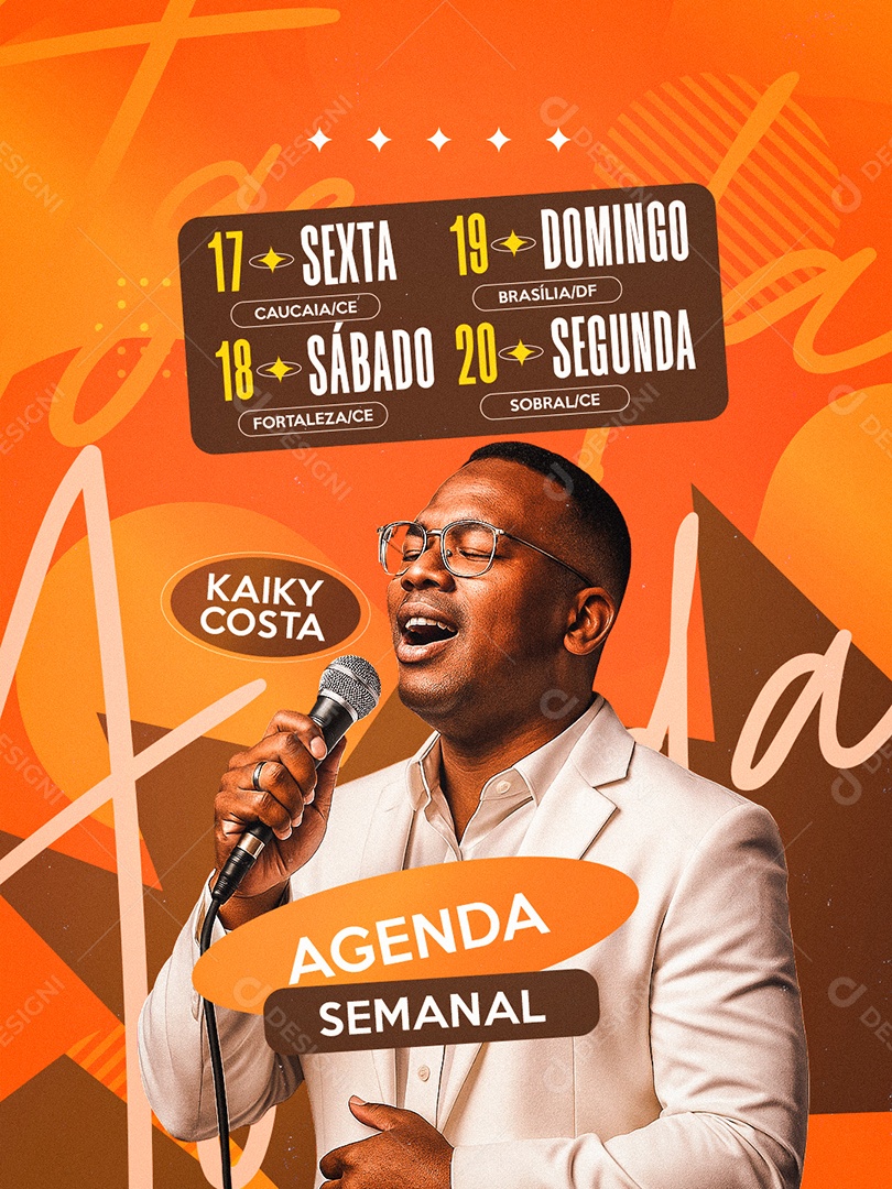 Flyer Gospel Agenda Semanal Kaiky Costa Social Media PSD Editável