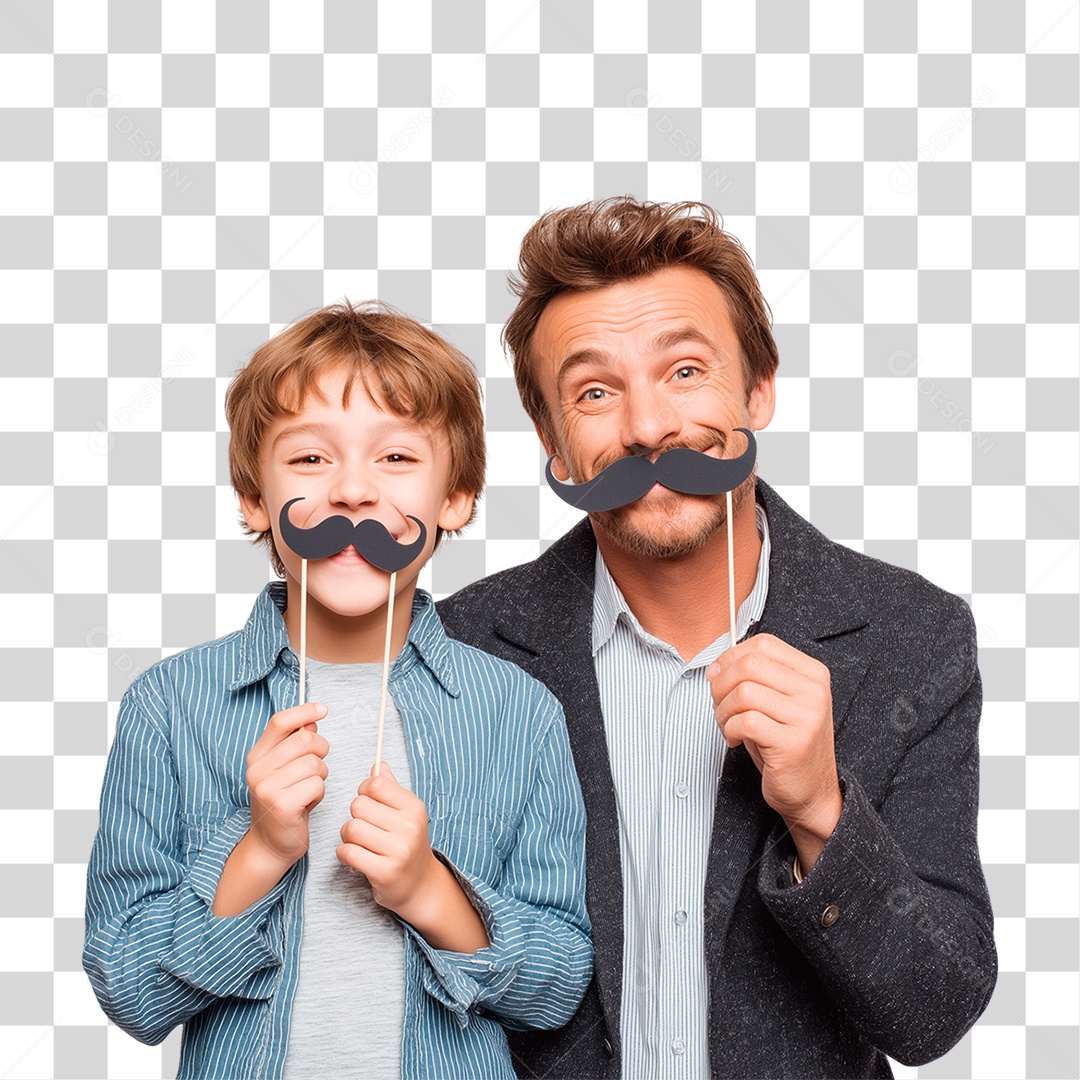 Pai e Filho com Bigode Falso PNG Transparente