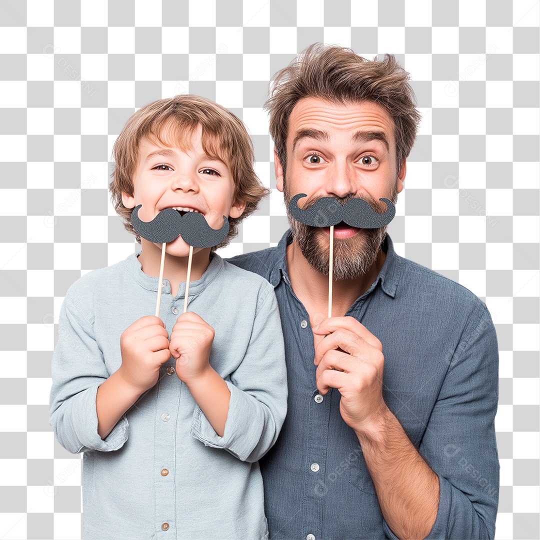 Pai e Filho com Bigode Falso PNG Transparente