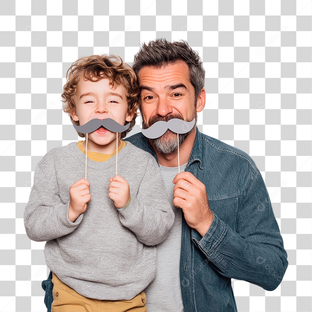 Pai e Filho com Bigode Falso PNG Transparente