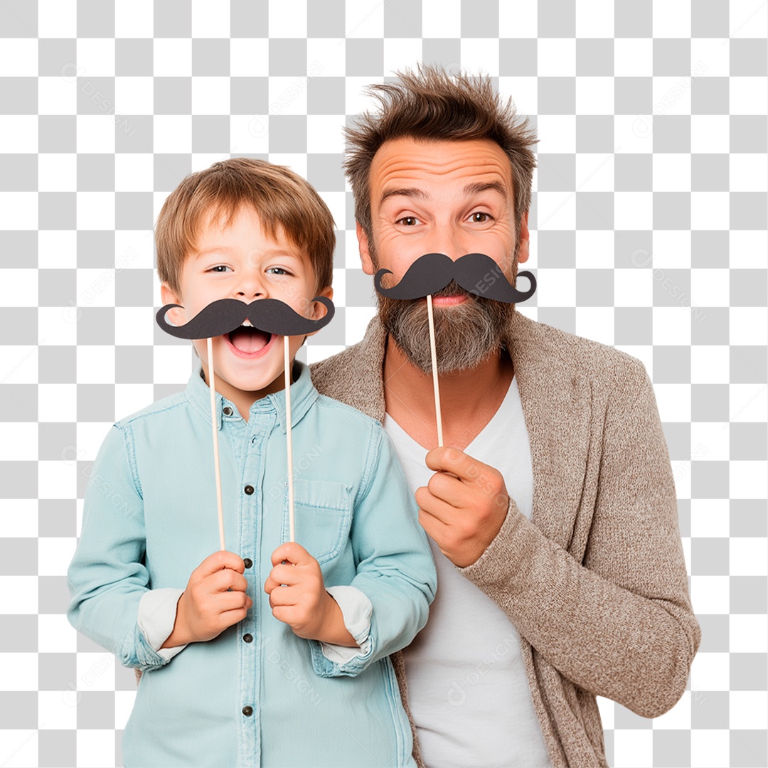 Pai e Filho com Bigode Falso PNG Transparente