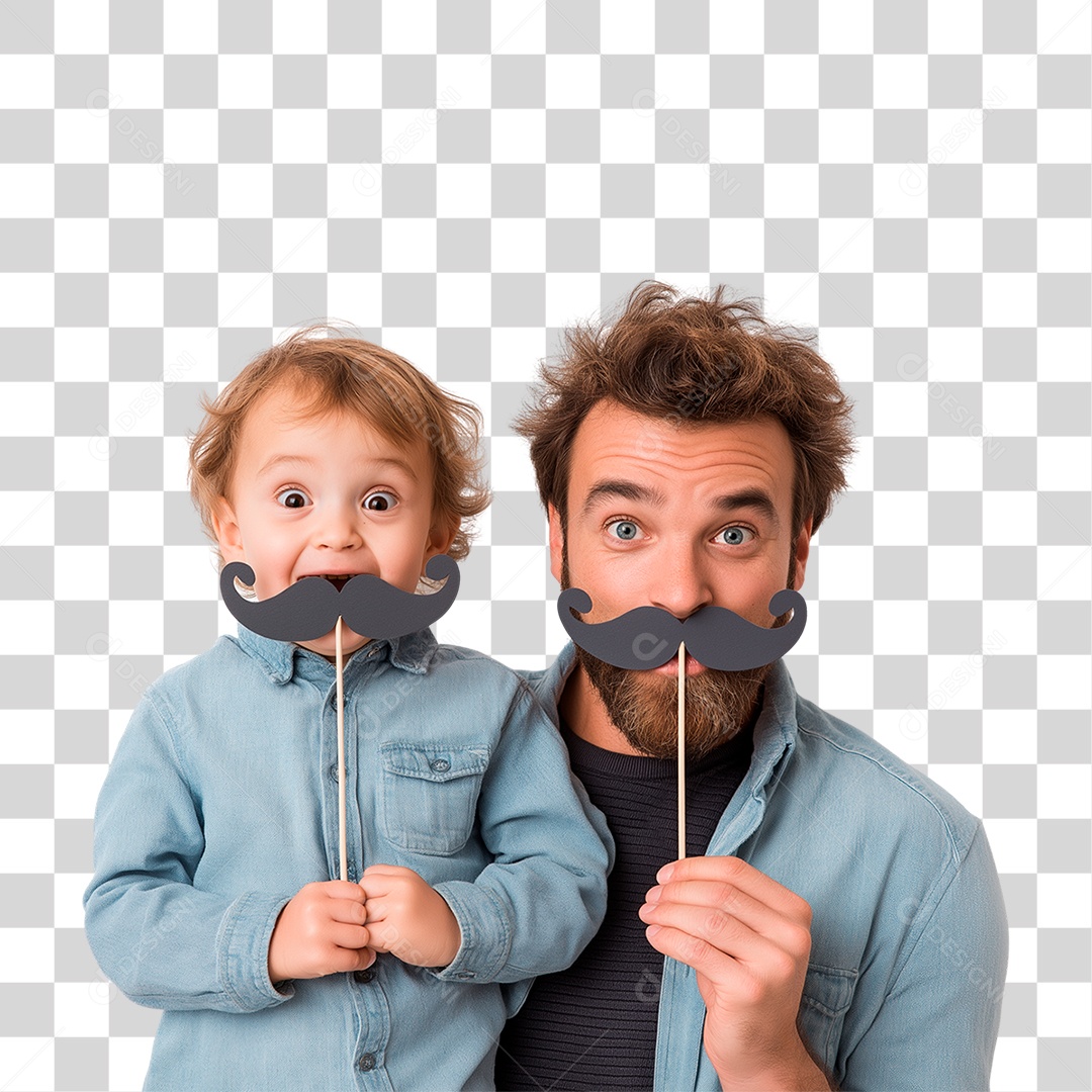 Pai e Filho com Bigode Falso PNG Transparente