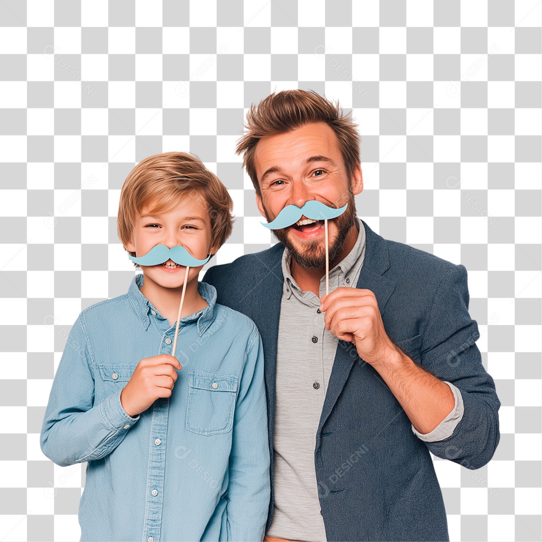 Pai e Filho com Bigode Falso PNG Transparente