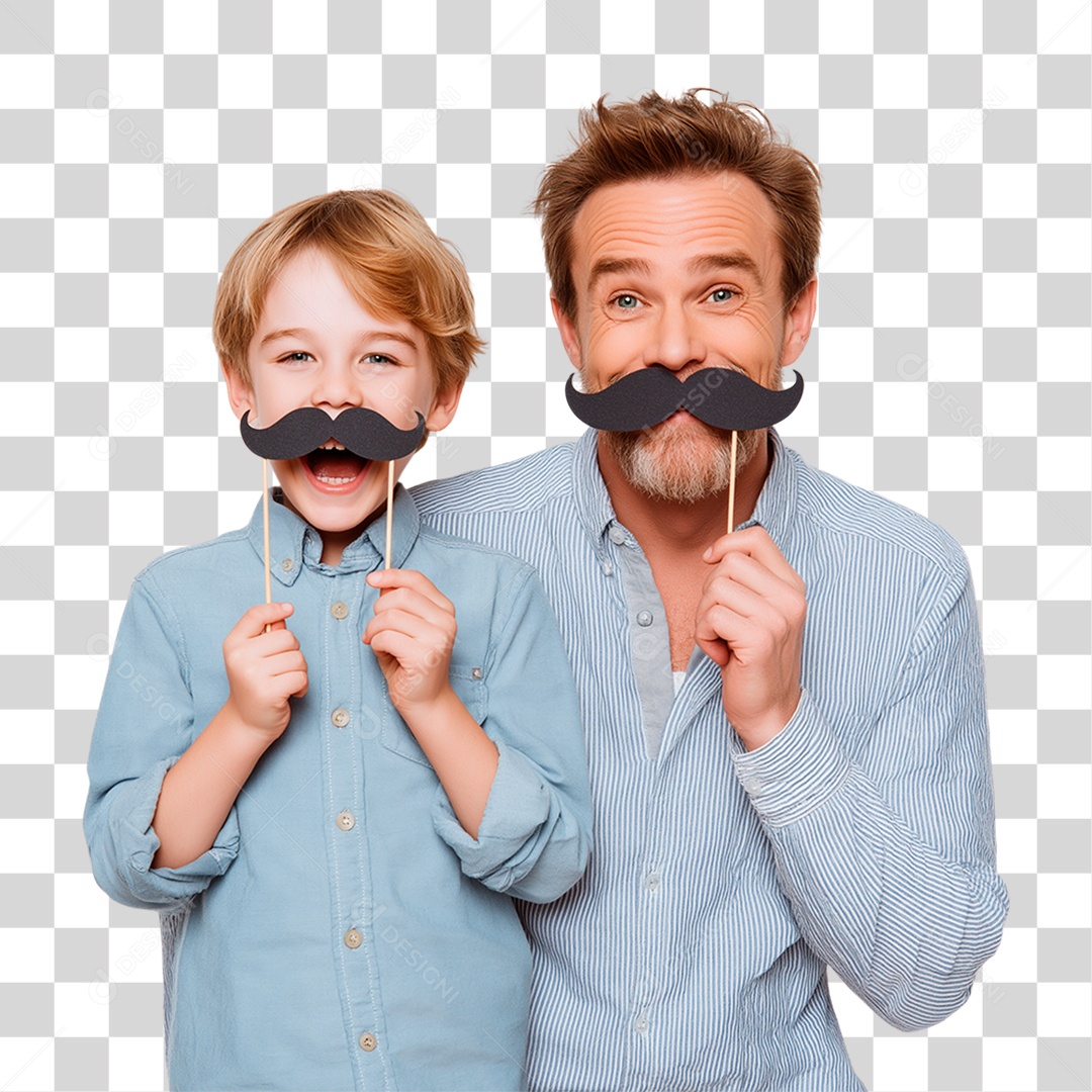 Pai e Filho com Bigode Falso PNG Transparente