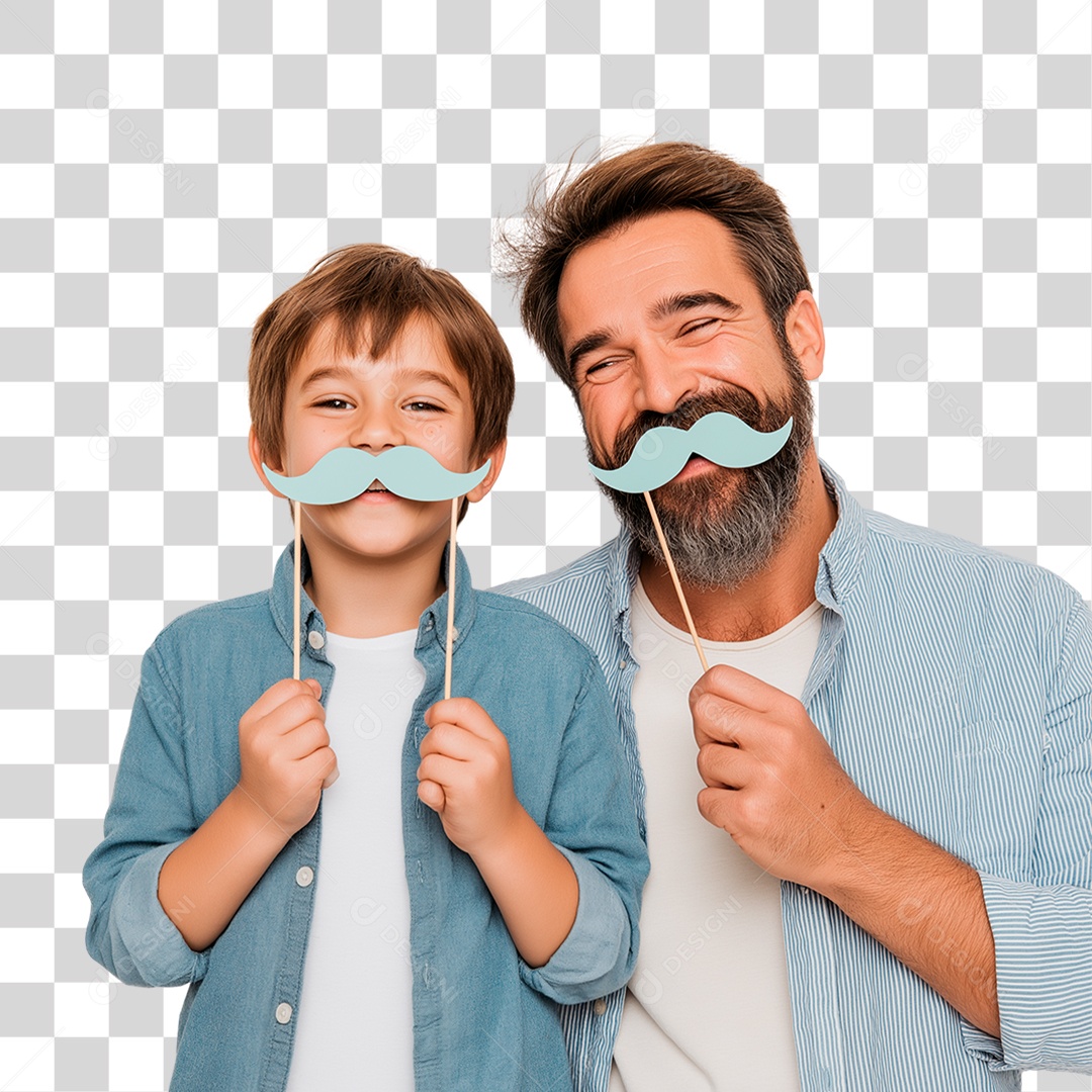 Pai e Filho com Bigode Falso PNG Transparente