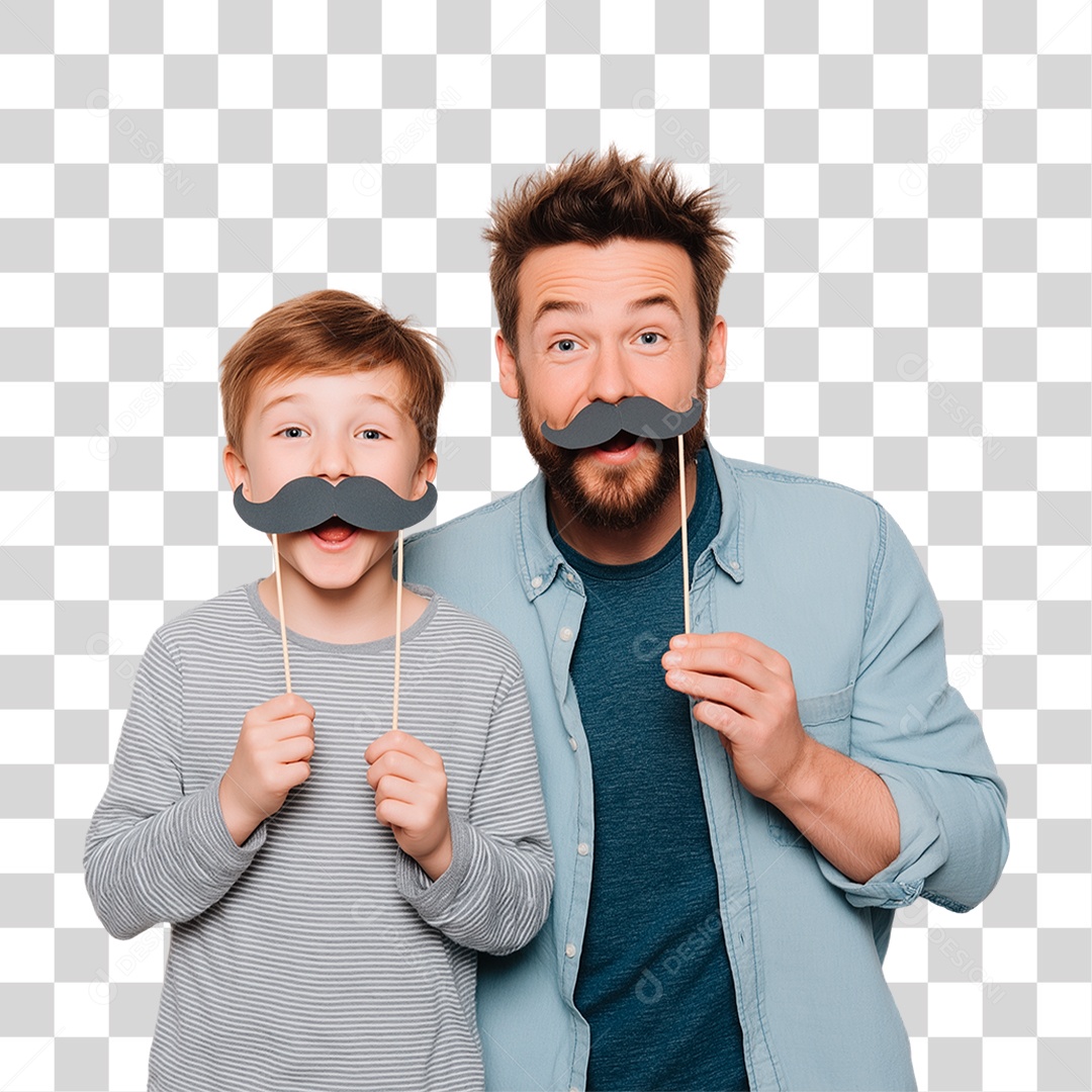 Pai e Filho com Bigode Falso PNG Transparente