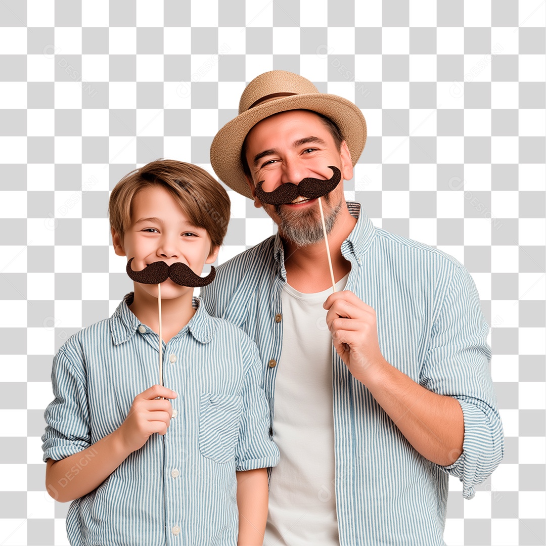 Pai e Filho com Bigode Falso PNG Transparente
