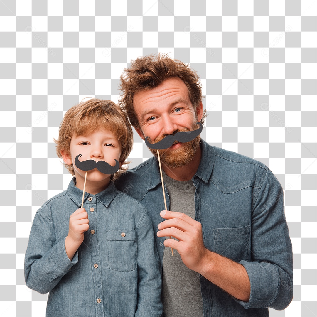 Pai e Filho com Bigode Falso PNG Transparente