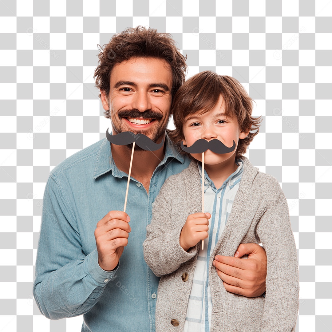 Pai e Filho com Bigode Falso PNG Transparente