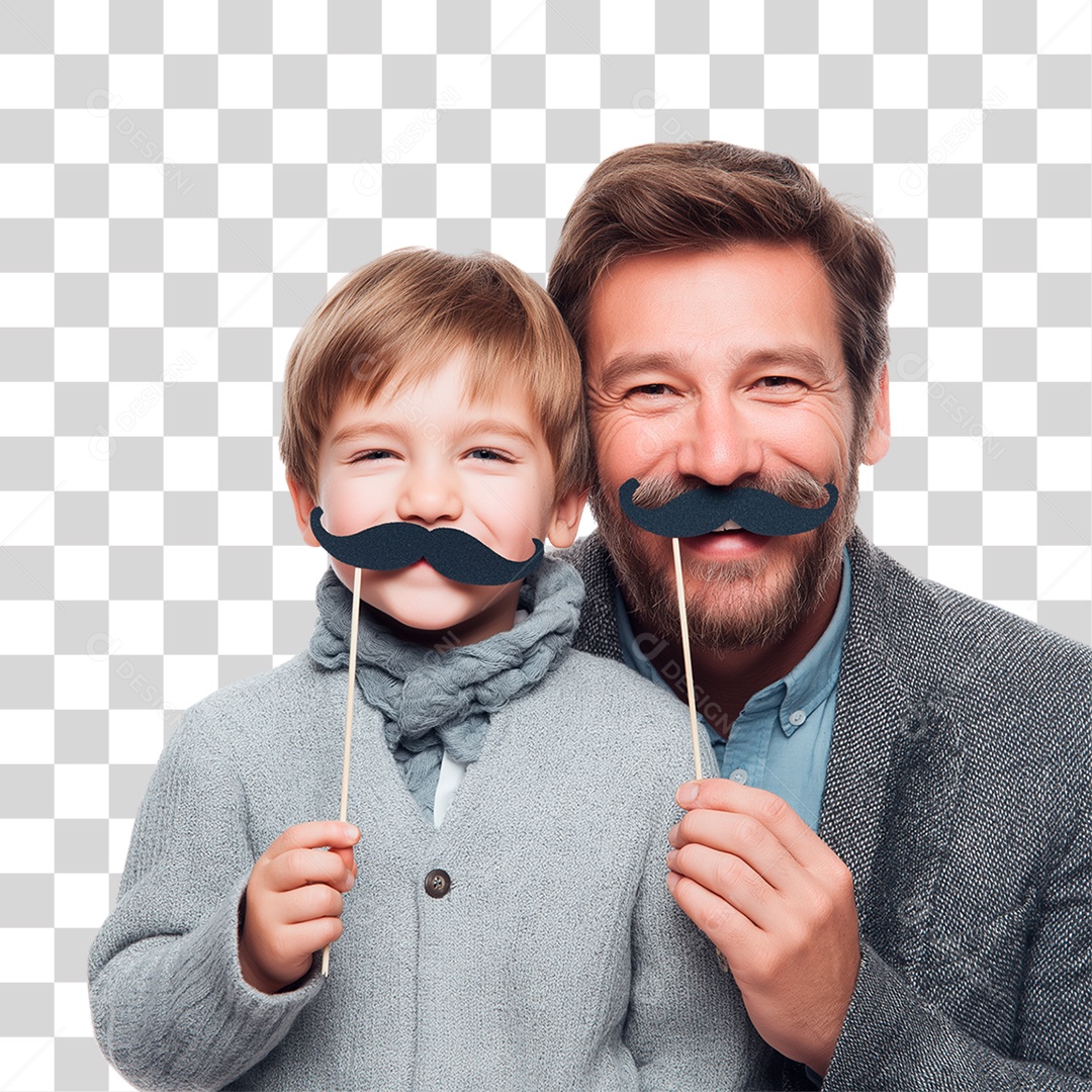 Pai e Filho com Bigode Falso PNG Transparente