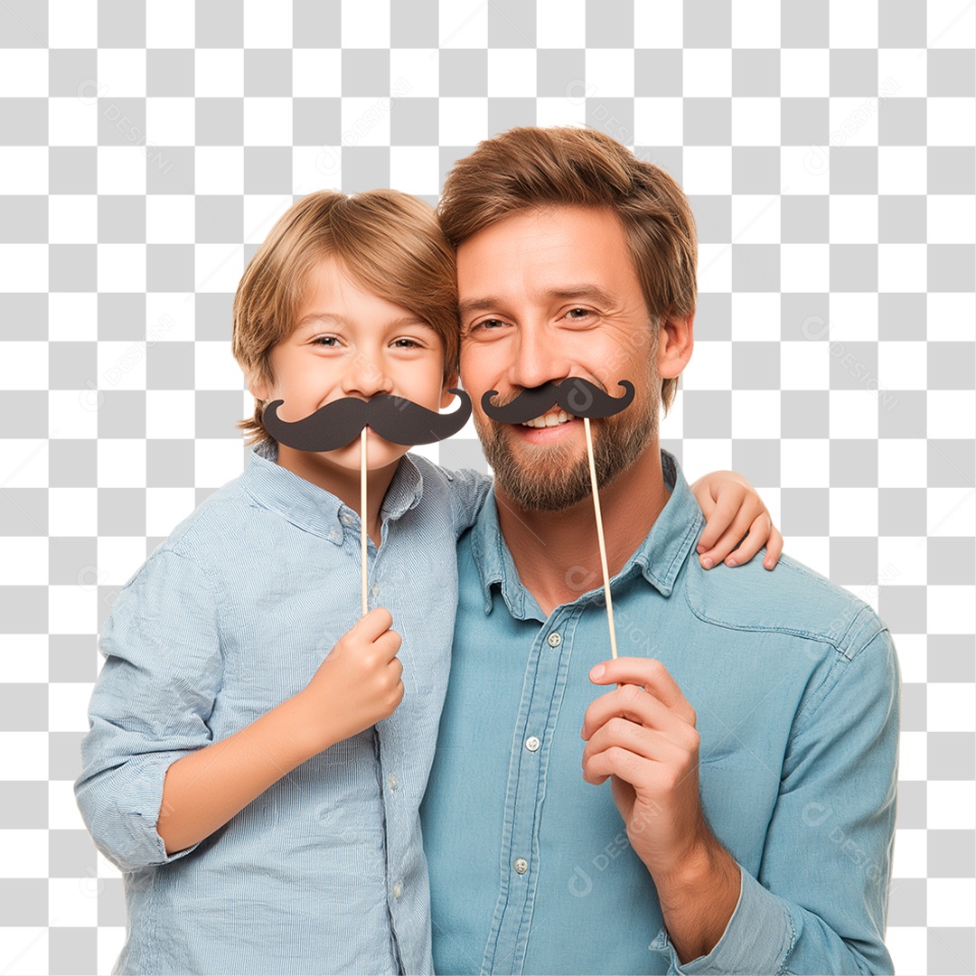 Pai e Filho com Bigode Falso PNG Transparente