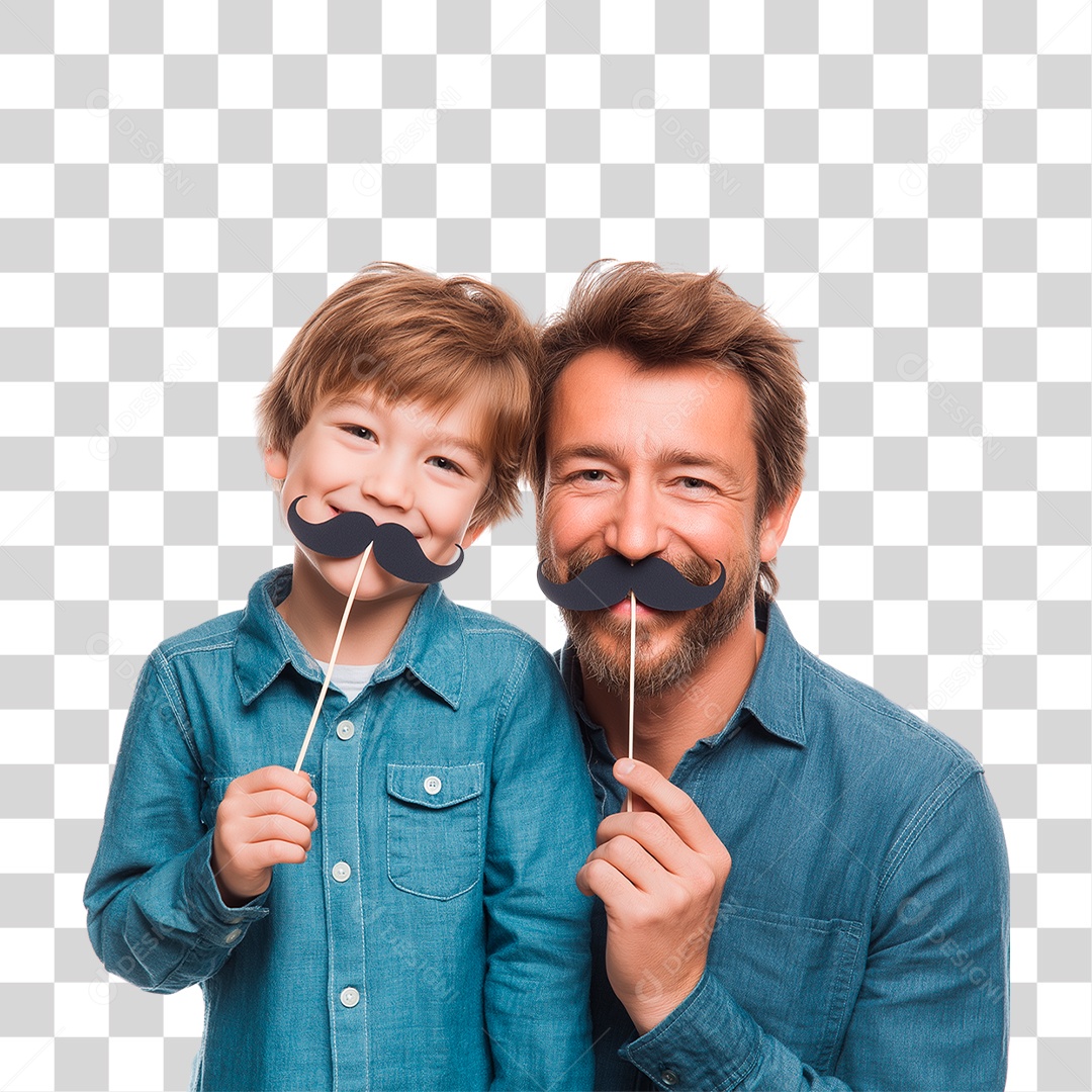 Pai e Filho com Bigode Falso PNG Transparente