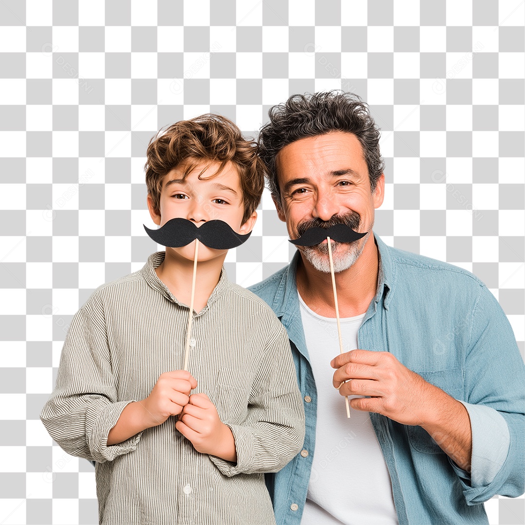 Pai e Filho com Bigode Falso PNG Transparente