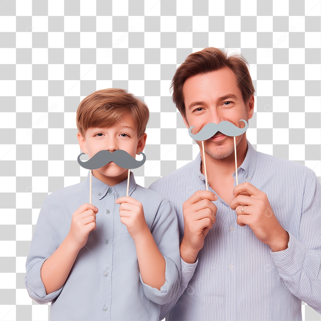 Pai e Filho com Bigode Falso PNG Transparente
