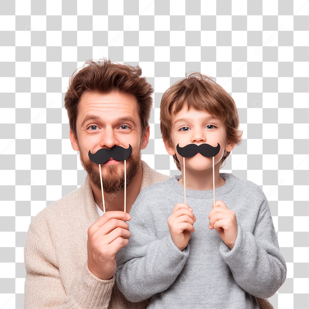 Pai e Filho com Bigode Falso PNG Transparente