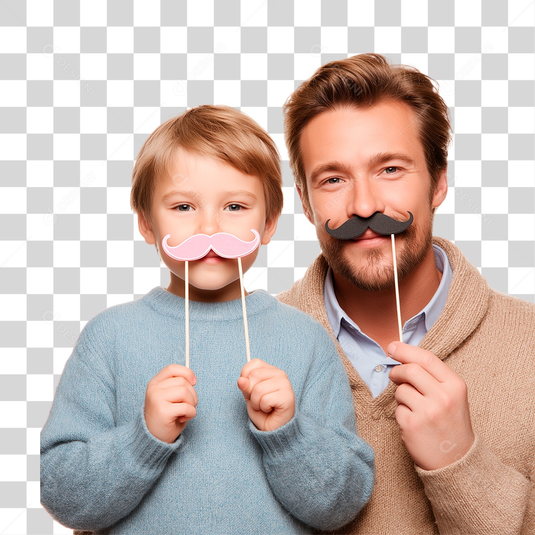 Pai e Filho com Bigode Falso PNG Transparente