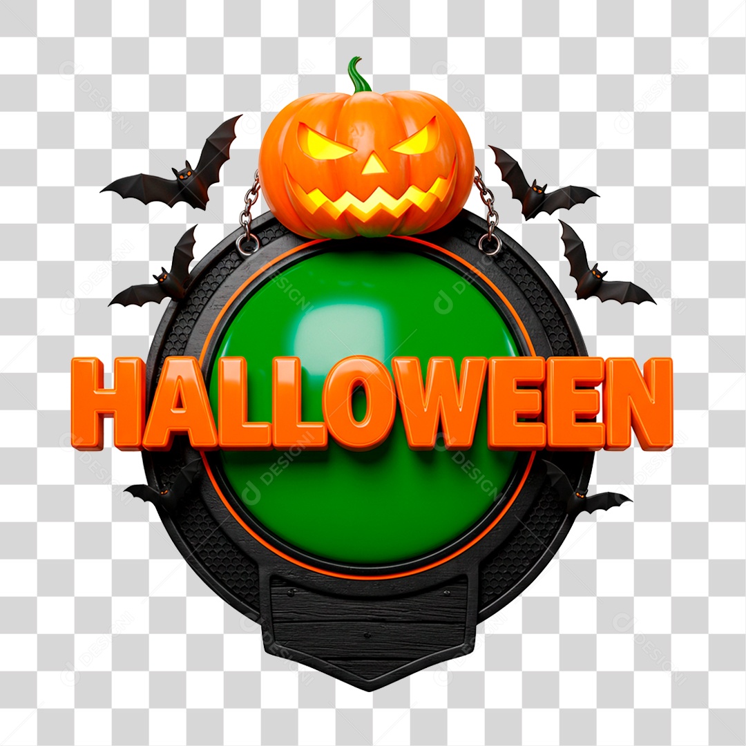 Selo 3D Halloween para Composição PNG Transparente