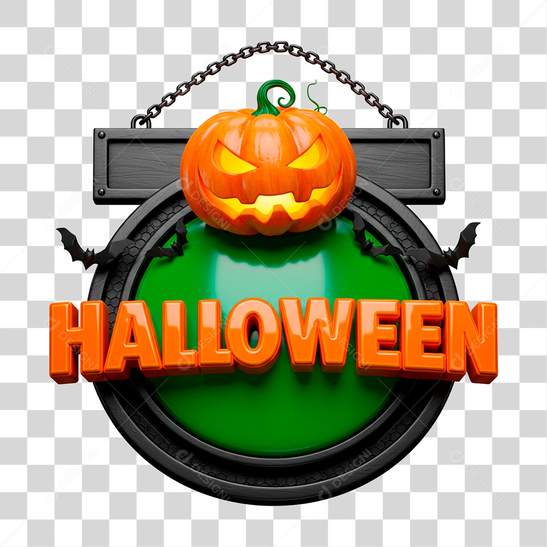 Selo 3D Halloween para Composição PNG Transparente
