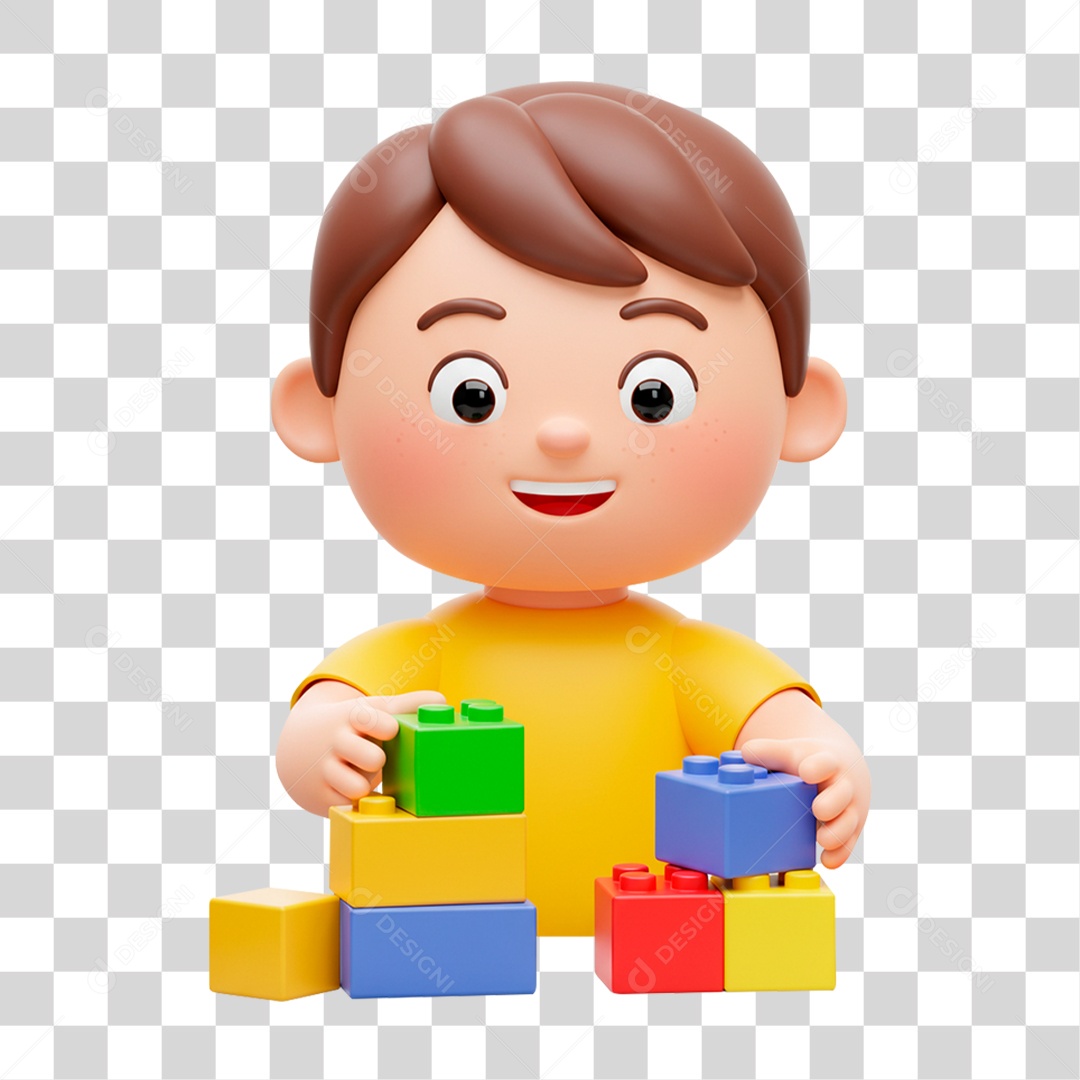 Personagem 3D Menino Brincando PNG Transparente
