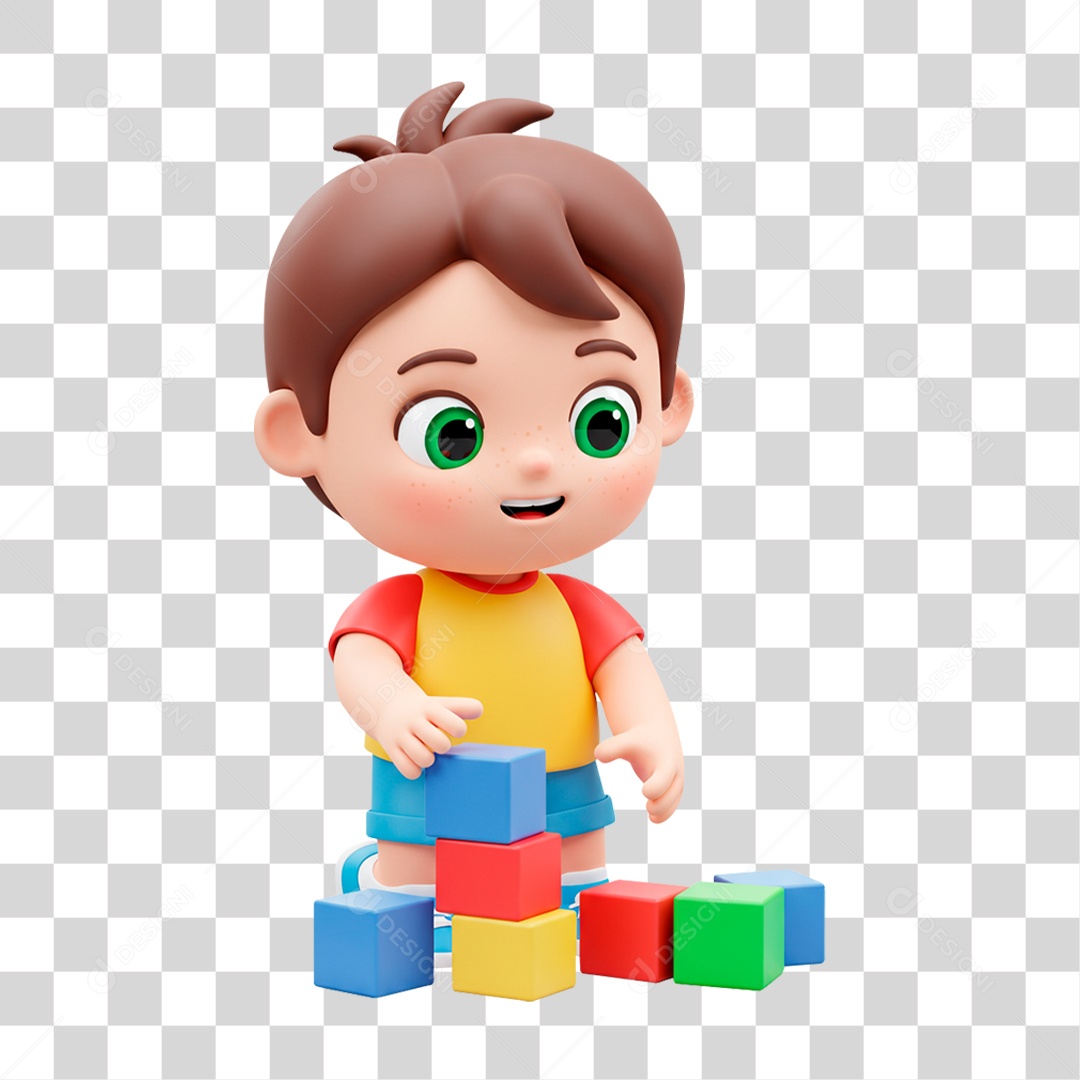 Personagem 3D Menino Brincando PNG Transparente