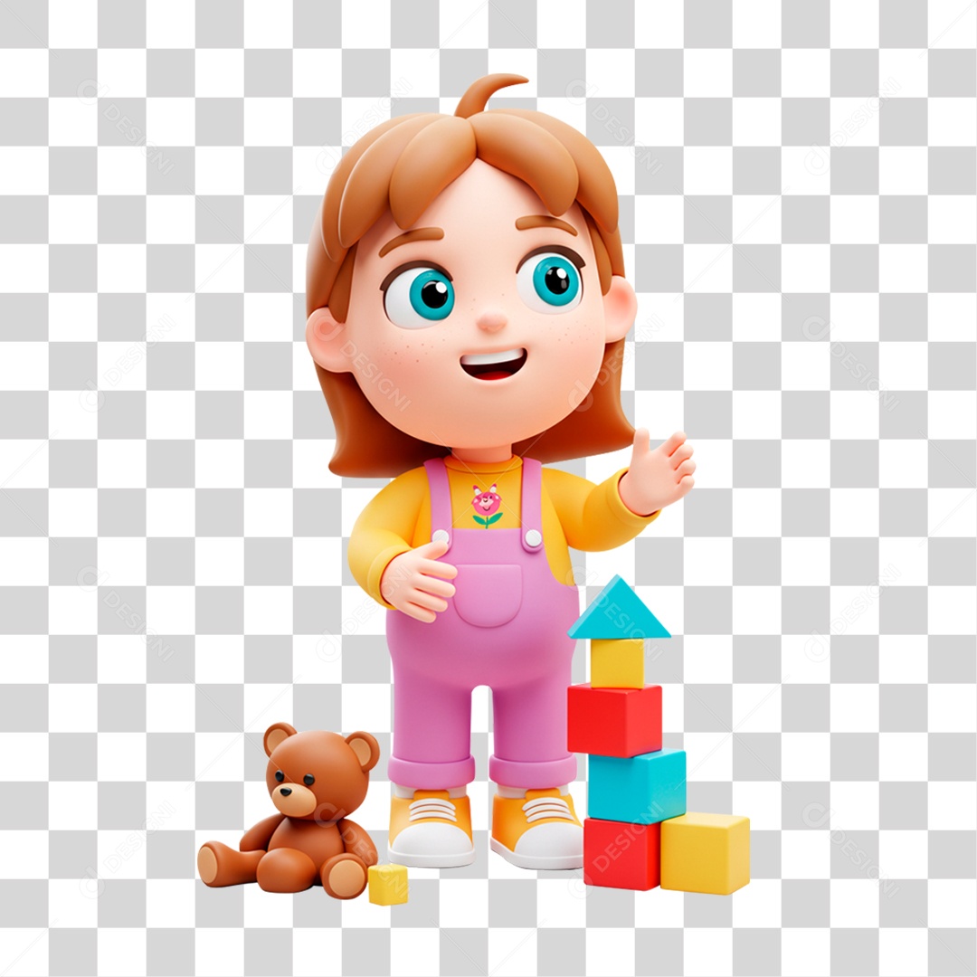 Personagem 3D Menina Brincando PNG Transparente