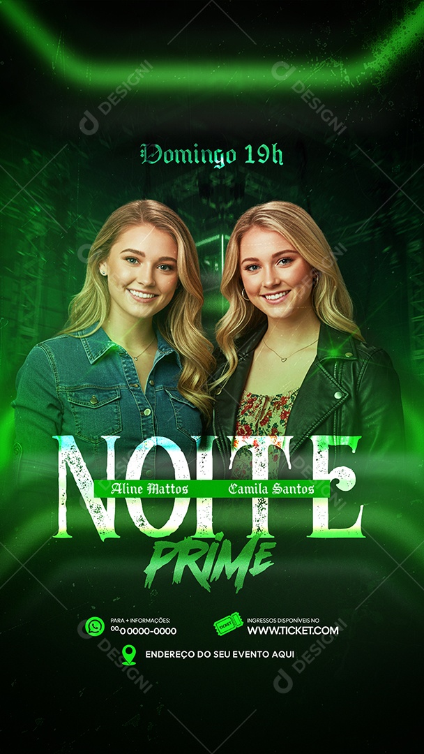 Social Media Story Flyer Próximos Shows Noite Prime PSD Editável