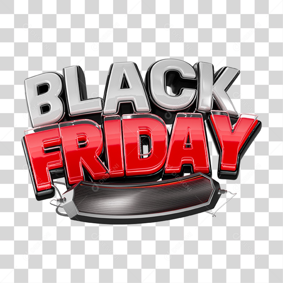 Logo Black Friday Vermelho com Tipografia 3D e Efeito Metálico PNG Transparente
