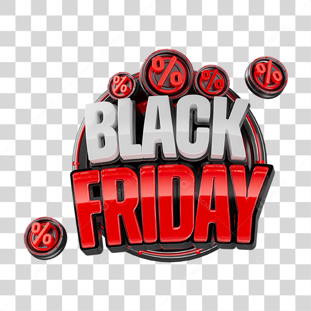 Arte Black Friday Vermelho com Símbolos de Porcentagem e Estilo Realista PNG Transparente