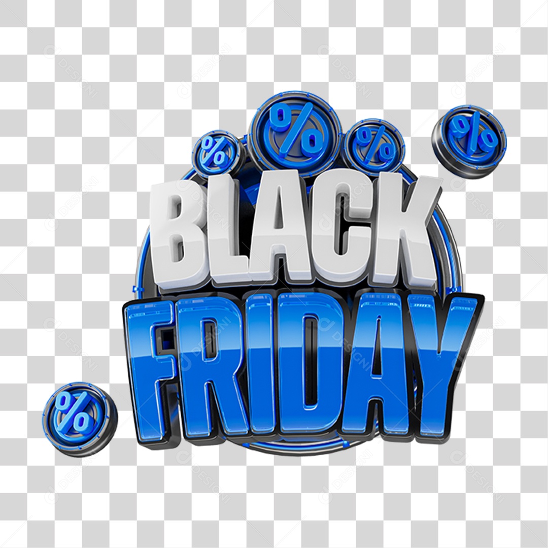 Logo Promocional Black Friday Azul com Detalhes Tridimensionais PNG Transparente