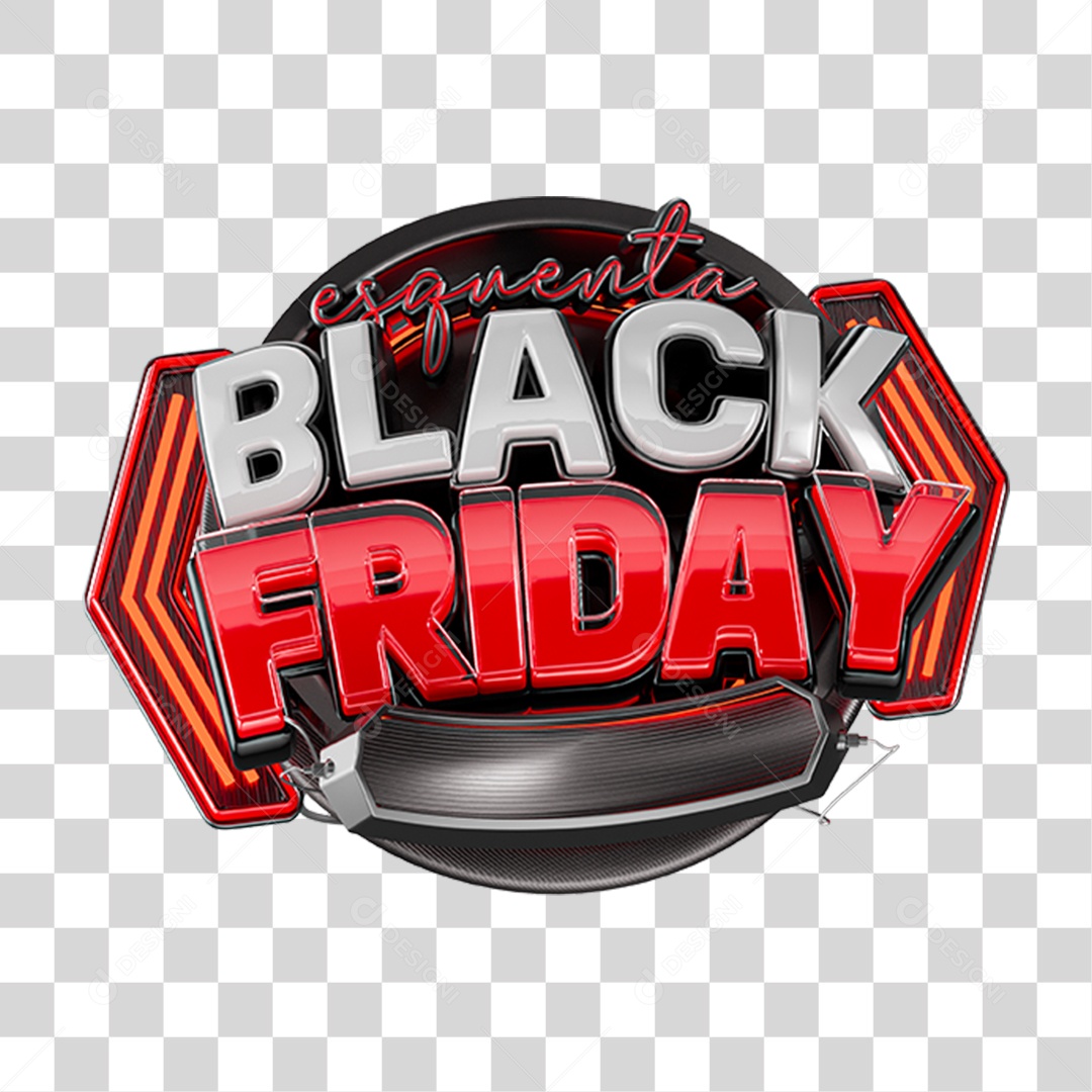 Arte Super Black Friday Vermelho com Fundo Preto e Elementos 3D PNG Transparente