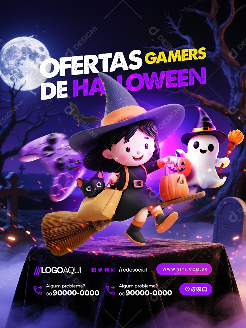 Loja de Games Ofertas de Halloween Social Media PSD Editável