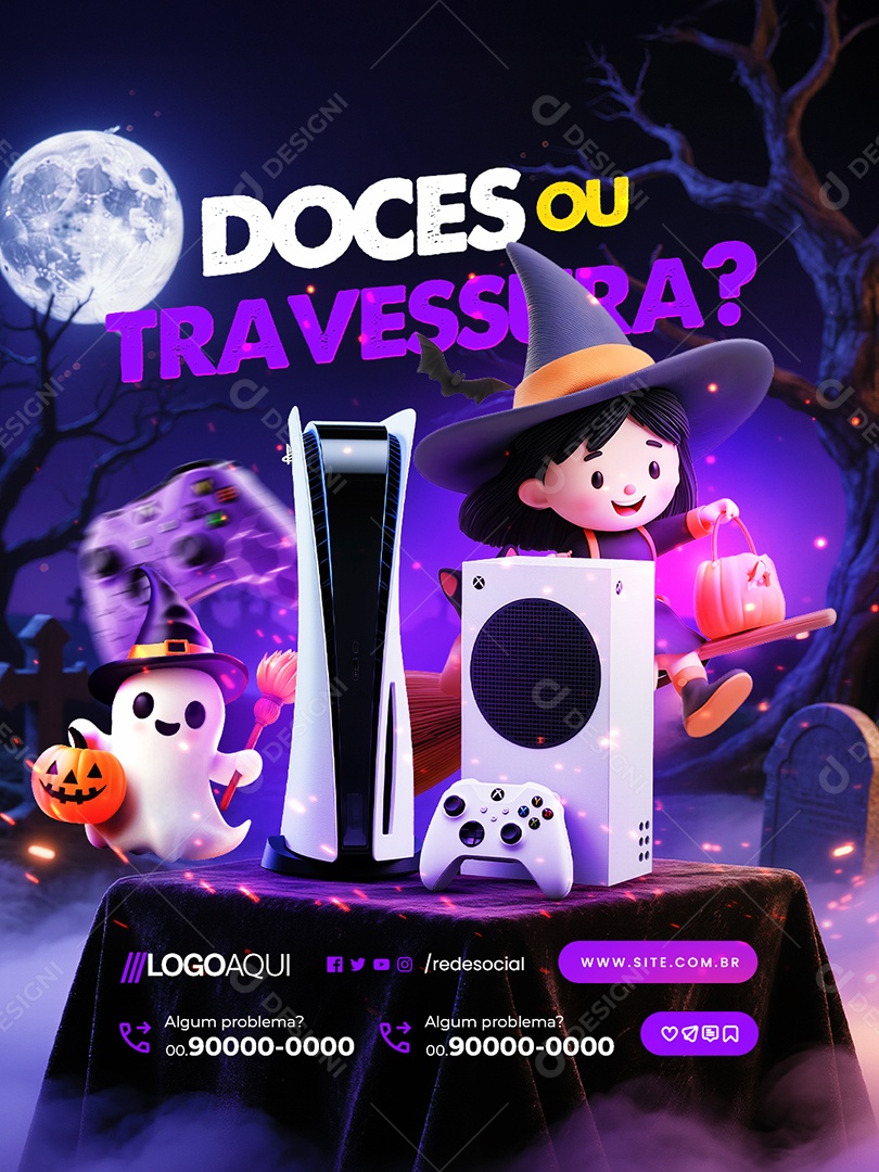 Loja de Games Doces ou Travessura Social Media PSD Editável