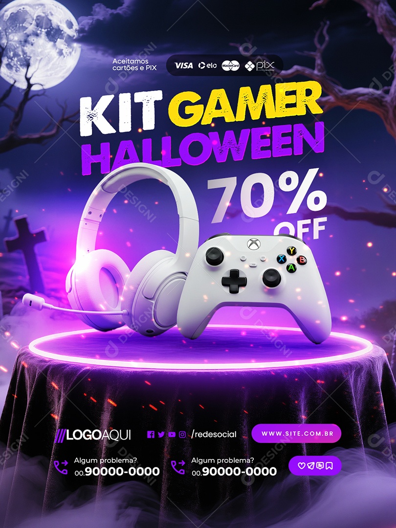 Loja de Games Kit Gamer Halloween Social Media PSD Editável