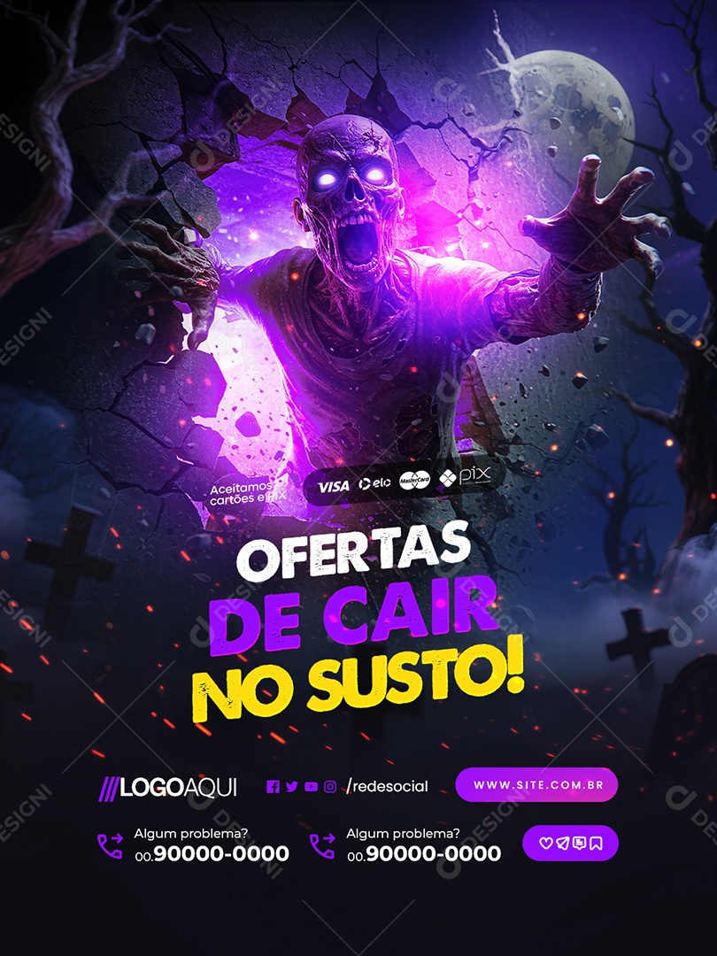 Loja de Games Ofertas de Cair no Susto Social Media PSD Editável