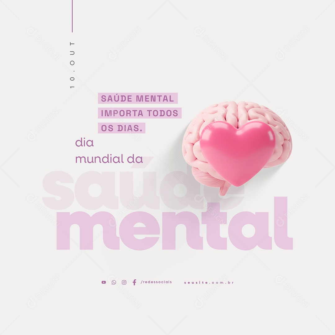 Dia Mundial da Saúde Mental 10 de Outubro Social Media PSD Editável