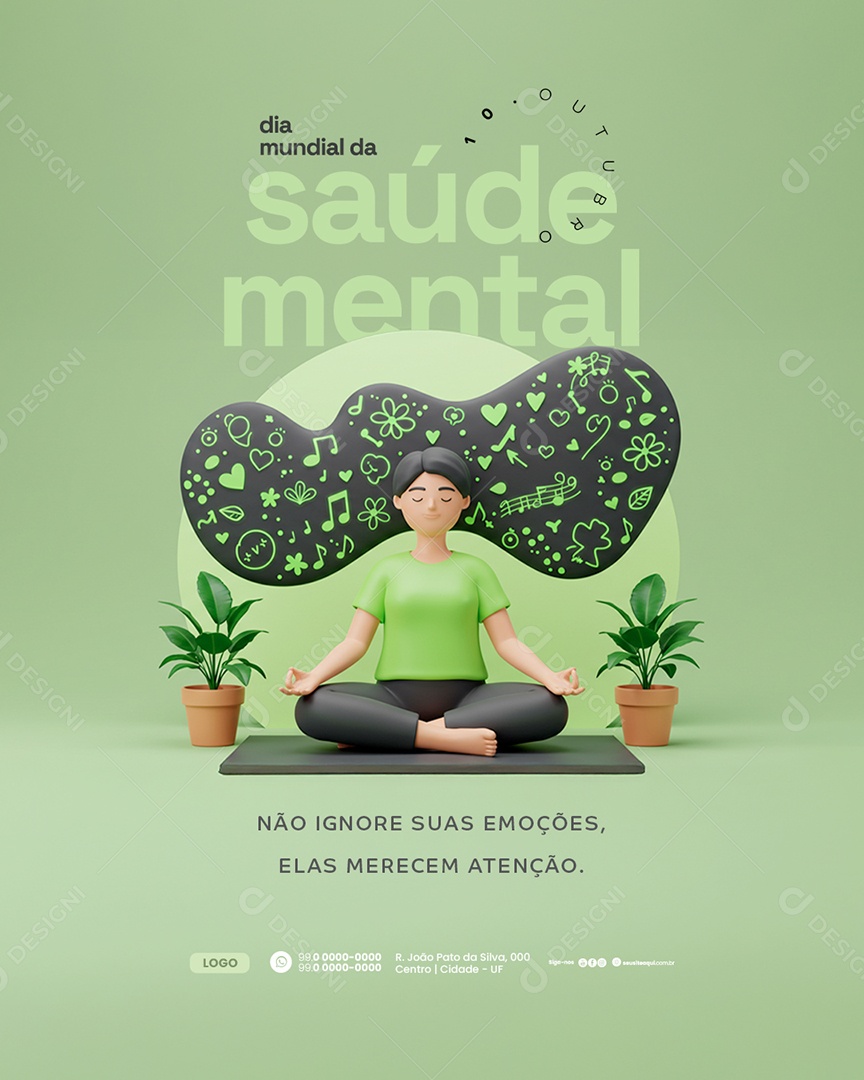 Dia Mundial da Saúde Mental 10 de Outubro Social Media PSD Editável