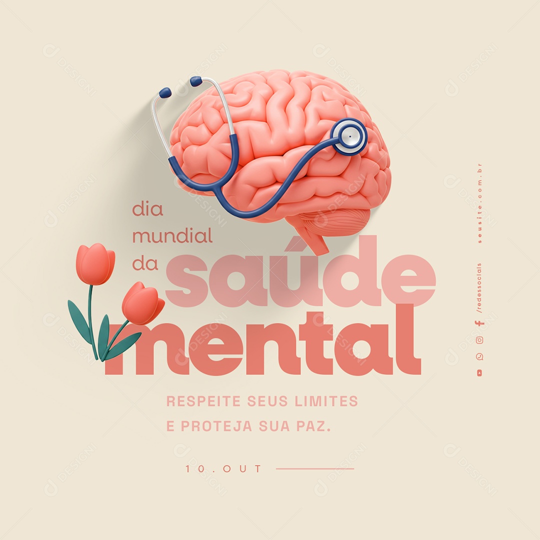 Dia Mundial da Saúde Mental 10 de Outubro Social Media PSD Editável