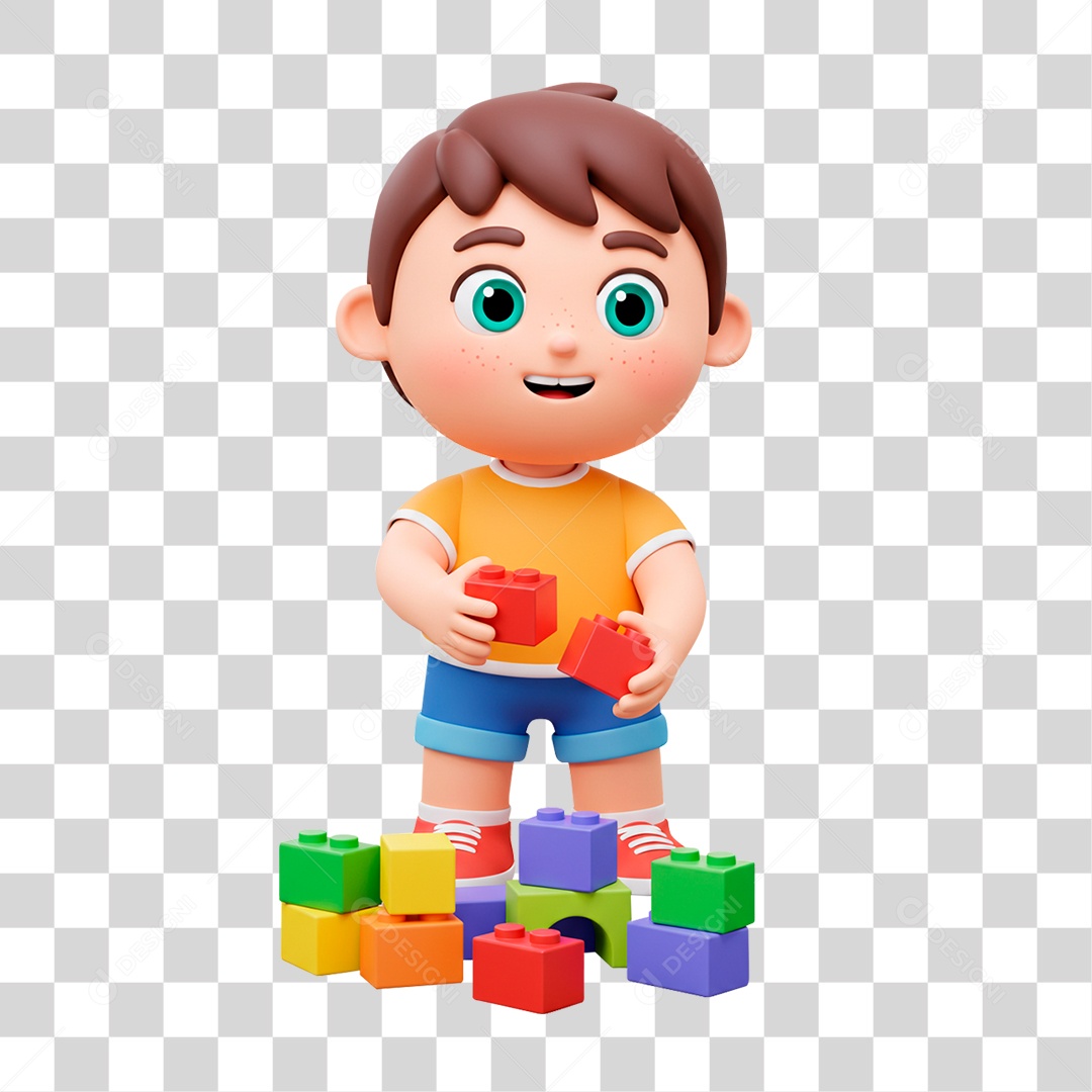 Personagem 3D Menino Brincando PNG Transparente