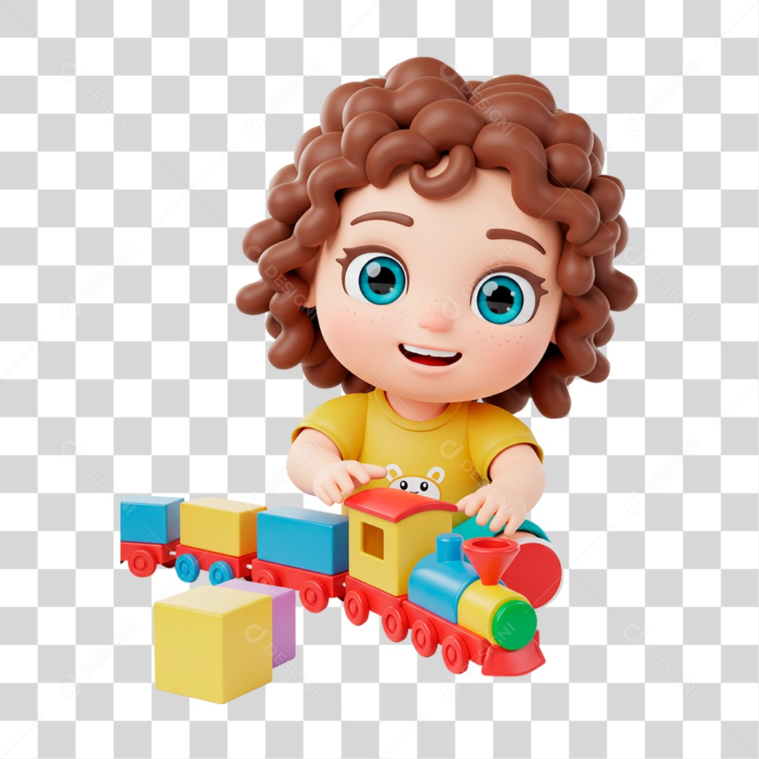 Personagem 3D Menina Brincando PNG Transparente