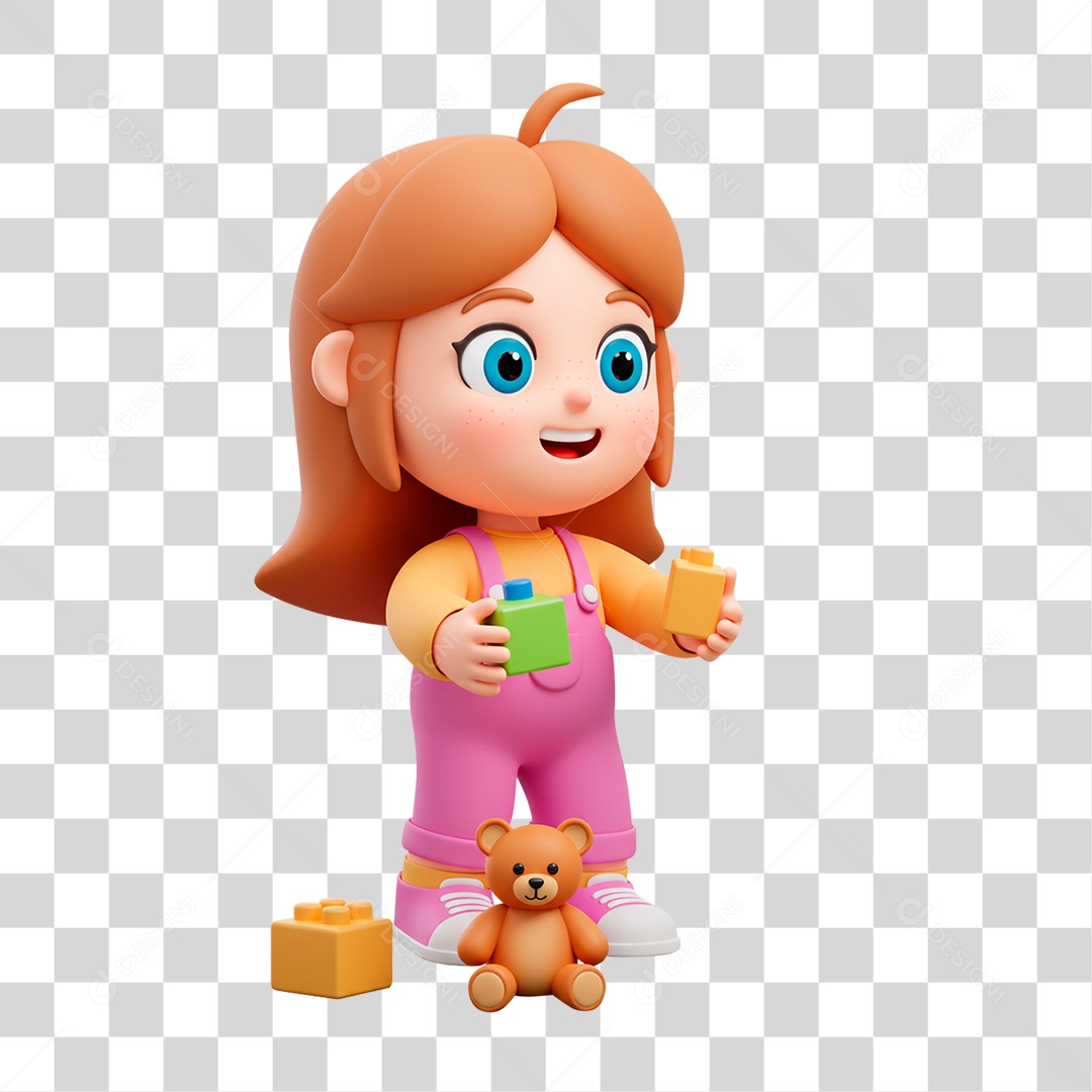 Personagem 3D Menina Brincando PNG Transparente