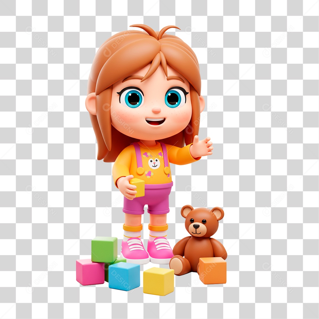 Personagem 3D Menina Brincando PNG Transparente