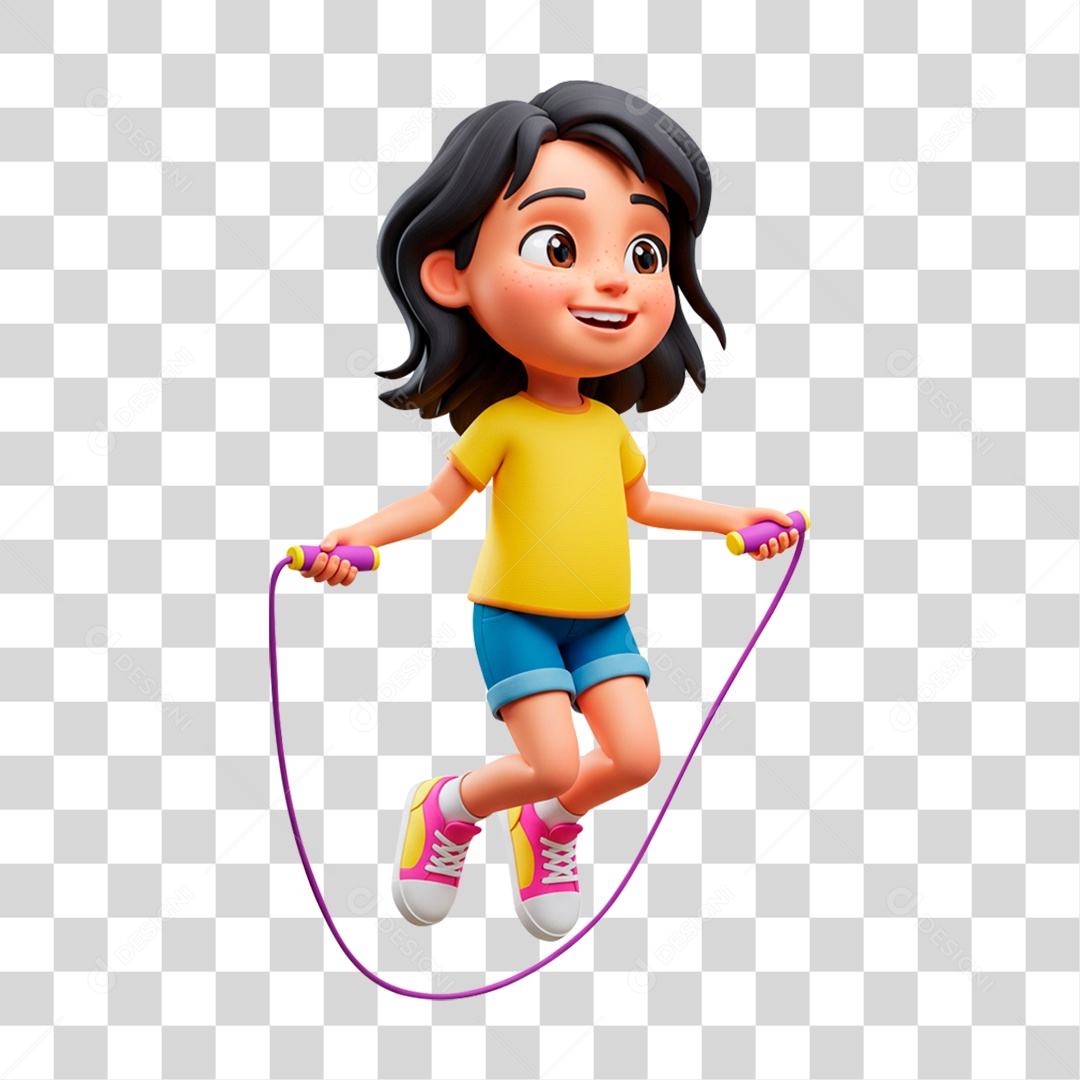 Personagem 3D Menina Pulando Corda PNG Transparente