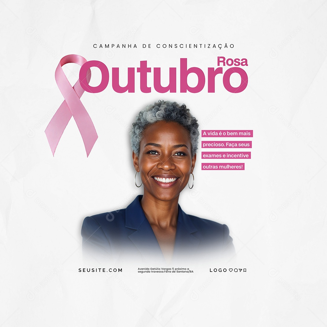 Outubro Rosa Mês de Conscientização Sobre o Câncer de Mama Social Media PSD Editável